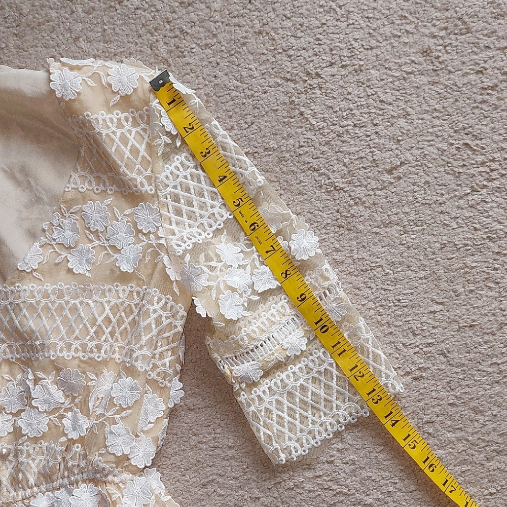 Bohemian Beige Lace 3D Floral Maxi Dress Sz S - Picture 13 of 16